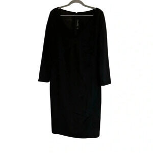 St John Black Vneck Faux Wrap Wool Blend Dress Size 10